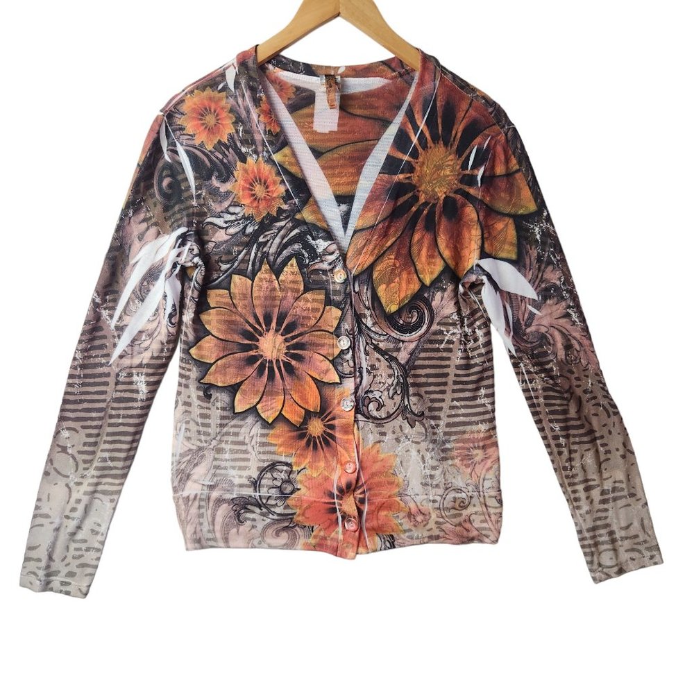 New Mix Superline Abstract Floral Lightweight Knit Cardigan Size Medium